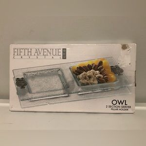 Fifth Avenue Crystal, Owl Serving Platter/ Pillar Stand, 14.4” x 7.5” Open Box